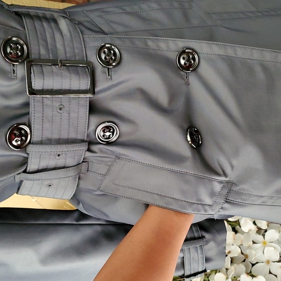 🆕️LONDON FOG Metallic Gray Water Resistant Double Breasted Trench Coat SIZE: PS - Picture 5 of 16